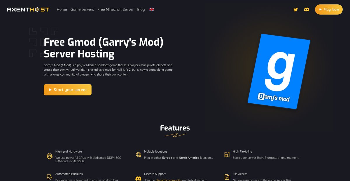 AxentHost - Free Gmod (Garry's mod) Server Hosting Screenshot