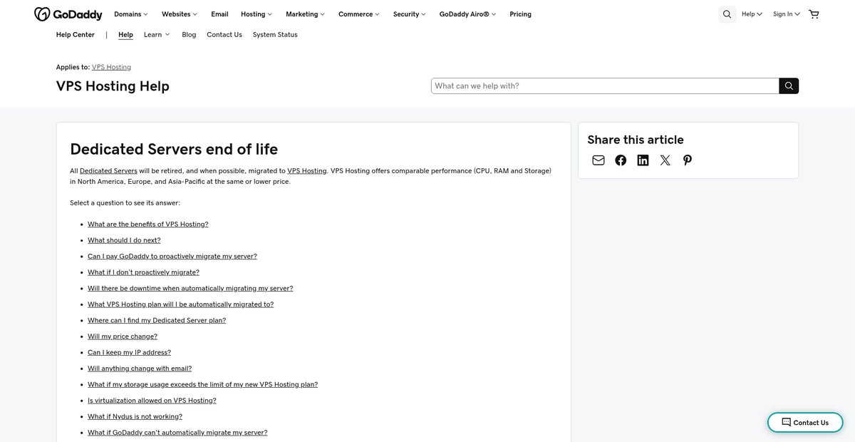 Dedicated Servers end of life | VPS Hosting Screenshot