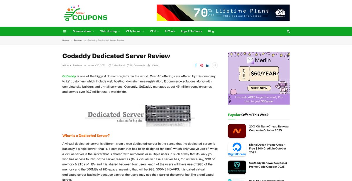Godaddy Dedicated Server Review Screenshot
