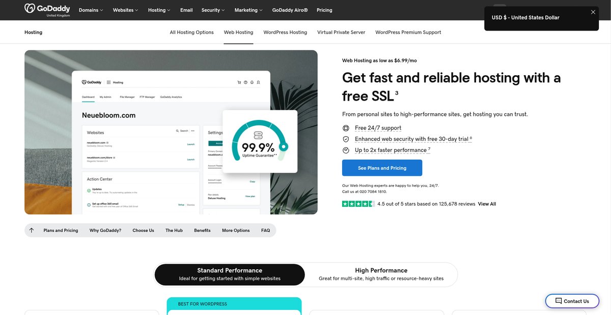 Web Hosting | Lightning Fast Hosting & One Click Setup - GoDaddy UK Screenshot