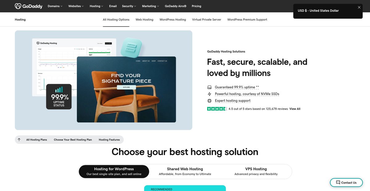 Web Hosting | Lightning Fast Hosting & One Click Setup - GoDaddy Screenshot