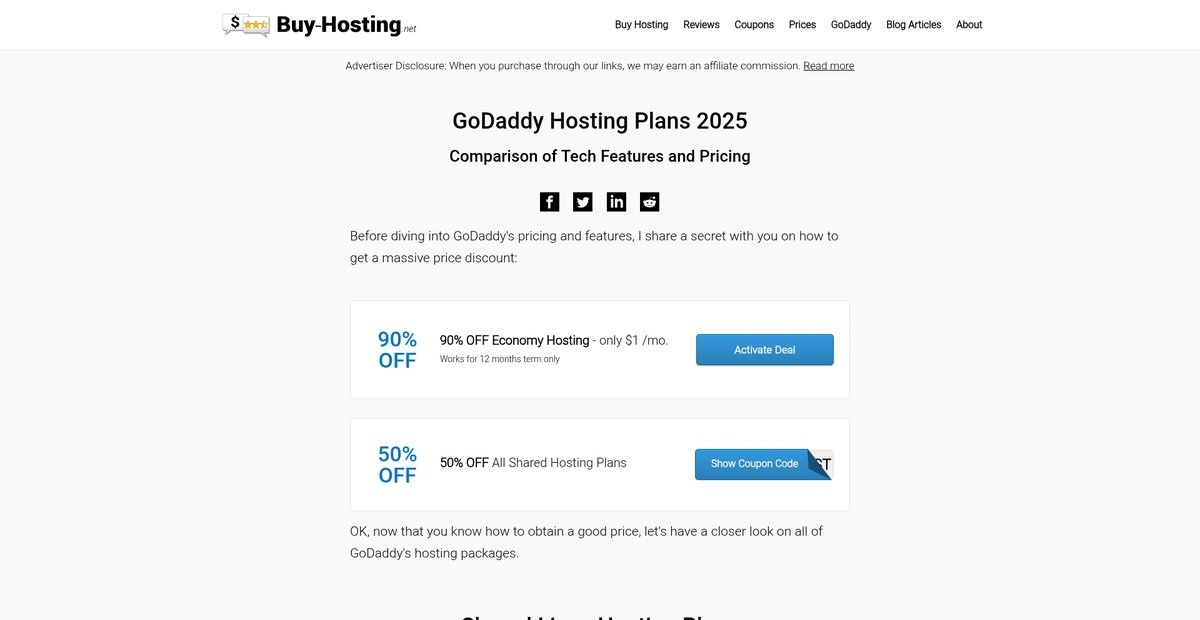 GoDaddy Hosting Plans 2025 | Full Comparison Screenshot