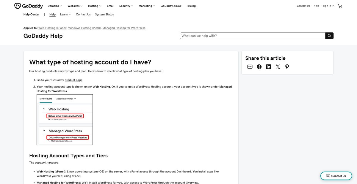 What type of hosting account do I have? Screenshot