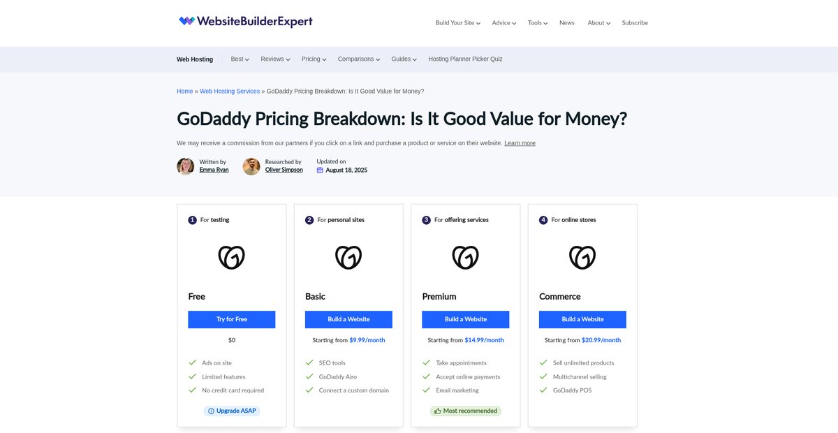 GoDaddy Pricing | Hosting, Website Builder & More Screenshot
