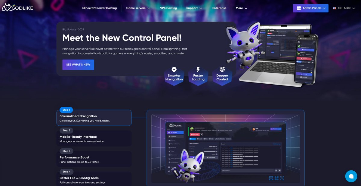 Game Panel - Godlike - Minecraft Server Hosting Screenshot
