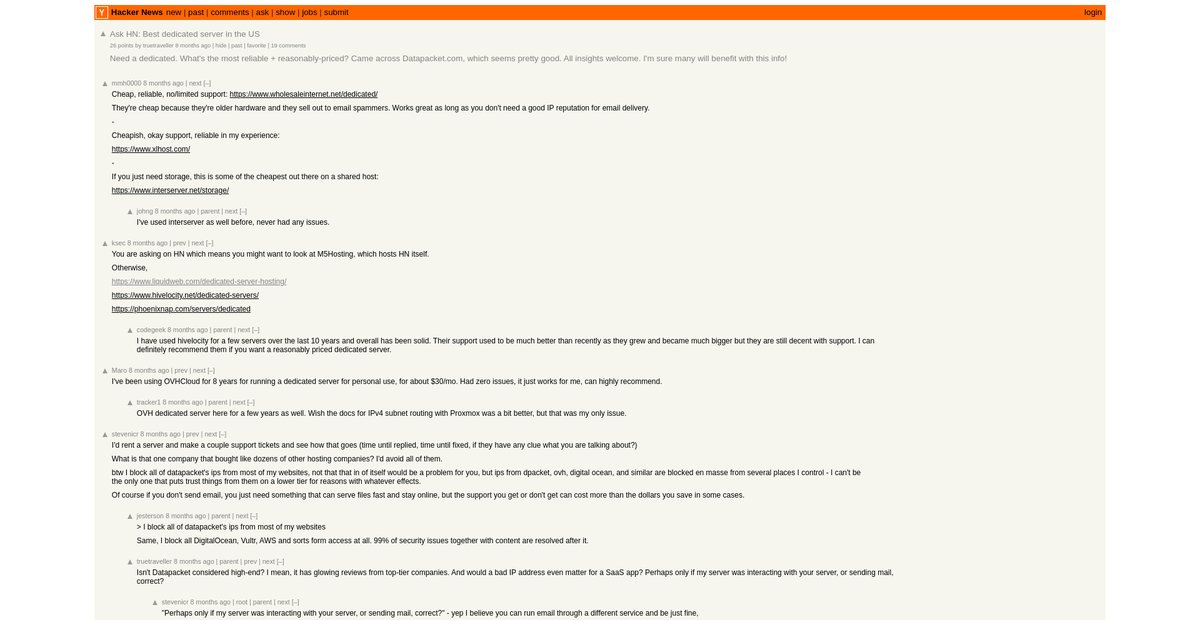 Ask HN: Best dedicated server in the US Screenshot