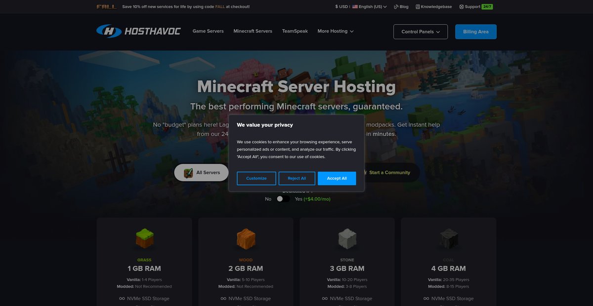 Minecraft Server Hosting | Host Havoc Screenshot