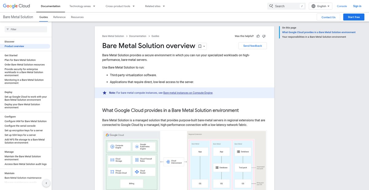 Bare Metal Solution overview Screenshot
