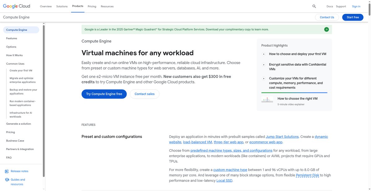 Compute Engine: Virtual Machines (VMs) | Google Cloud Screenshot