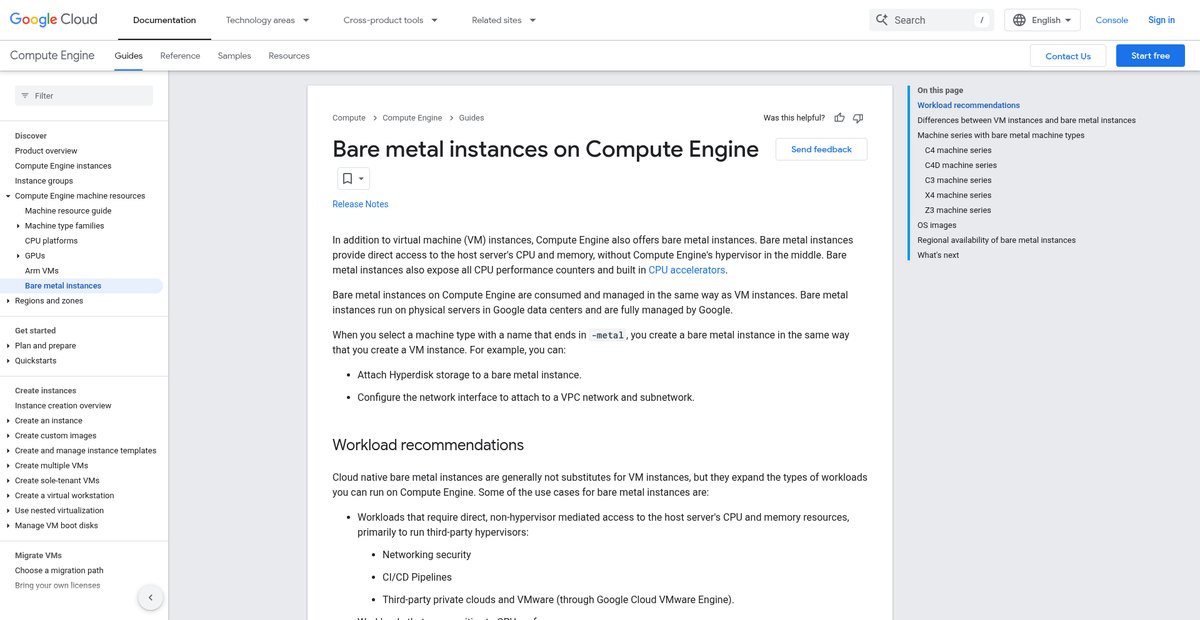Bare metal instances on Compute Engine Screenshot