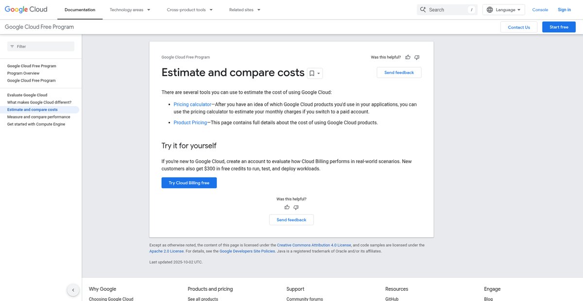 Estimate and compare costs Screenshot