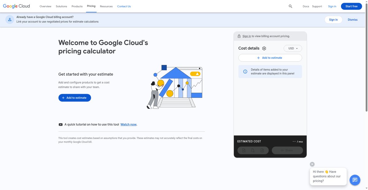 Google Cloud Pricing Calculator Screenshot