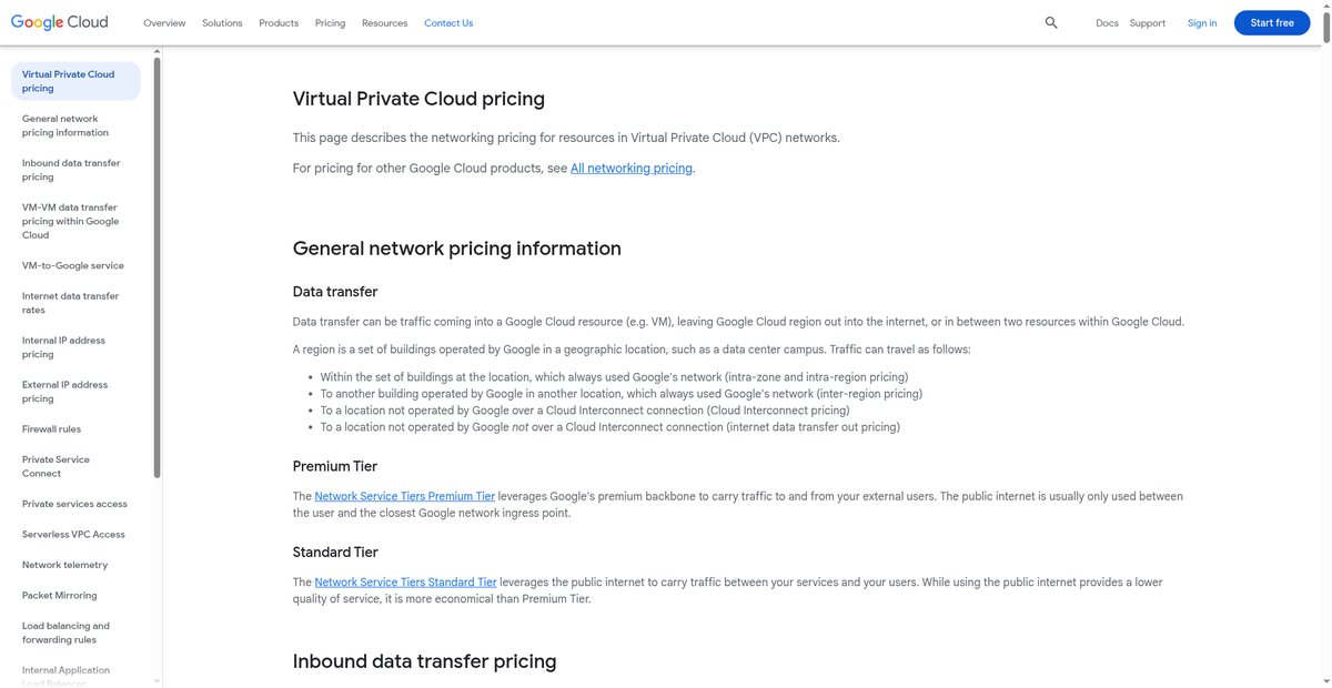 Pricing  |  Virtual Private Cloud  |  Google Cloud Screenshot