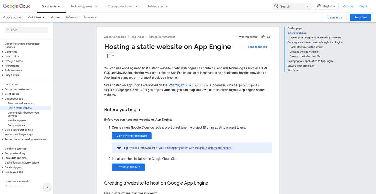 Hosting a static website on App Engine Screenshot