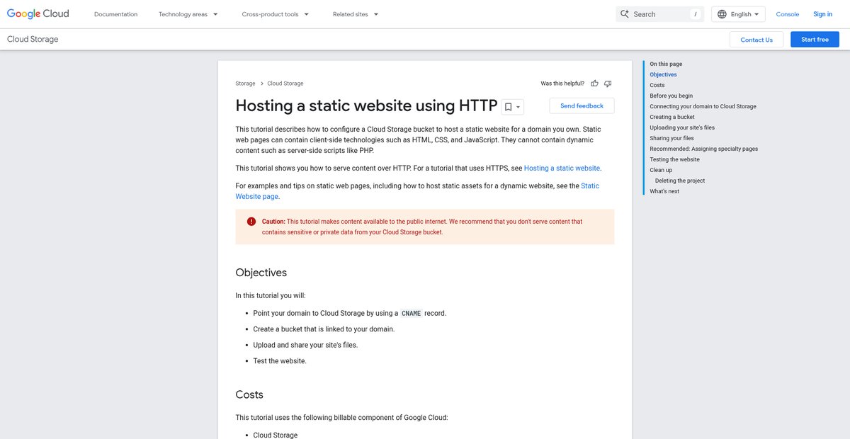 Hosting a static website using HTTP Screenshot