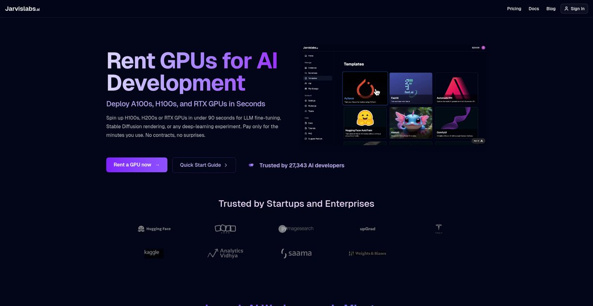 Jarvis Labs: Rent GPUs Online | H100 & A100 GPUs from ... Screenshot