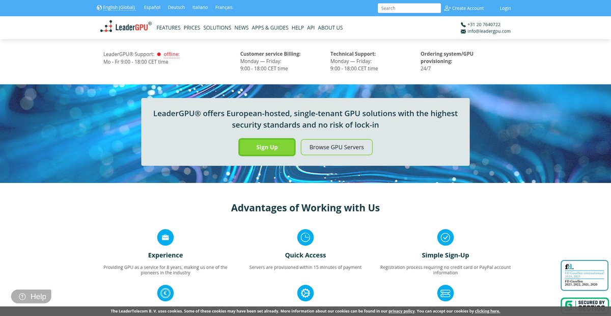 LeaderGPU: GPU servers rental for deep learning Screenshot
