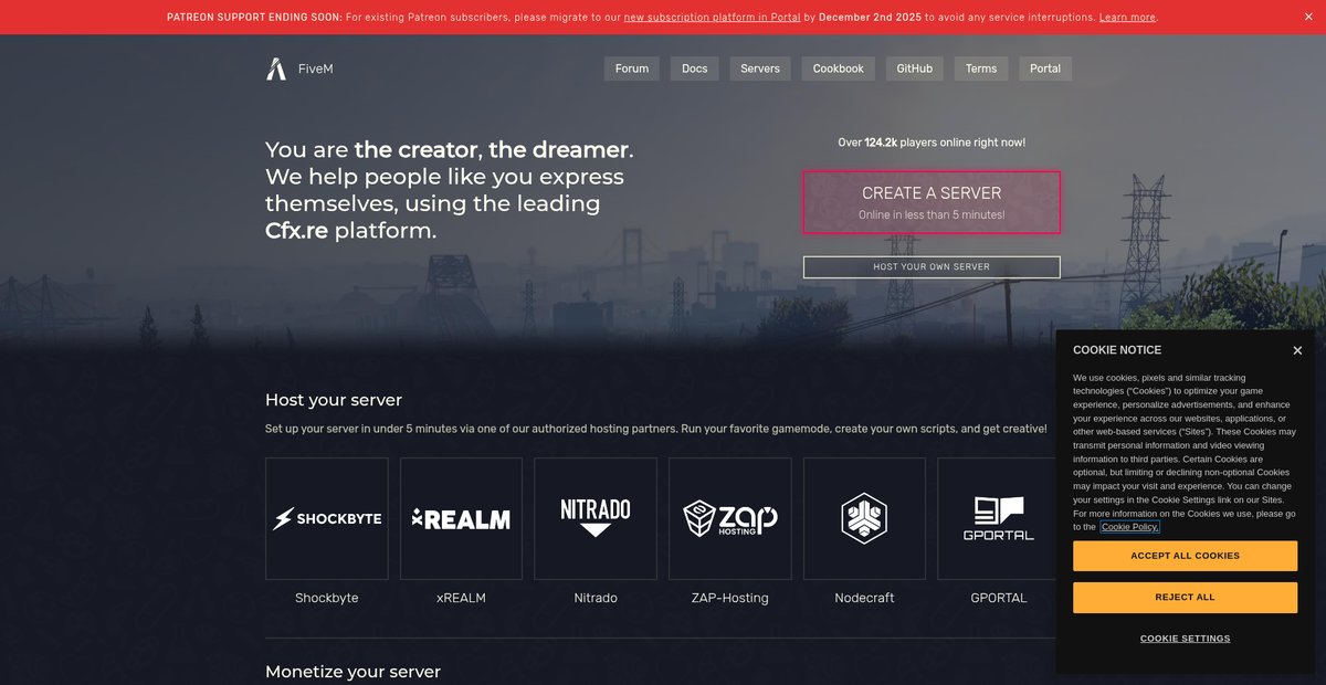 Server hosting Screenshot