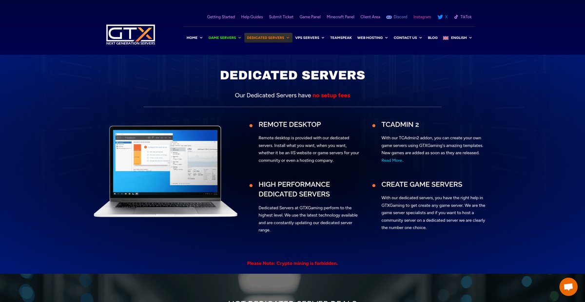 Dedicated Servers Server Hosting Screenshot