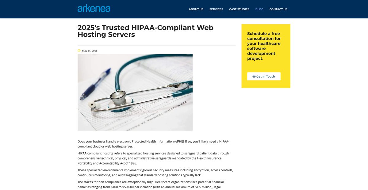 2025's Trusted HIPAA-Compliant Web Hosting Servers Screenshot