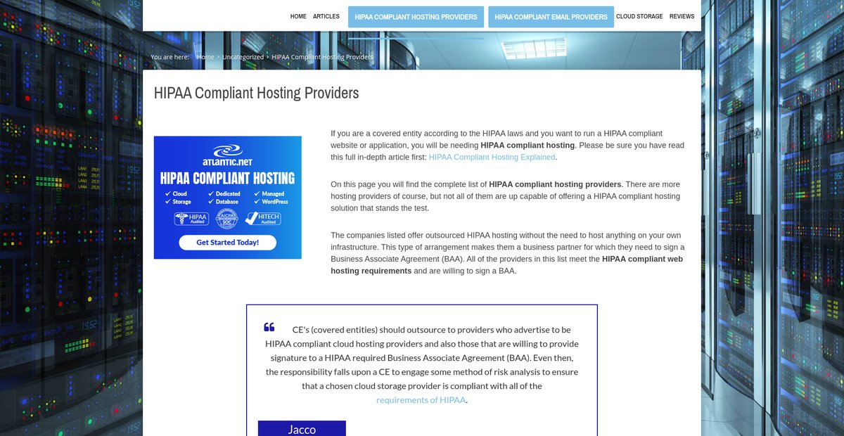 HIPAA Compliant Hosting Providers Screenshot