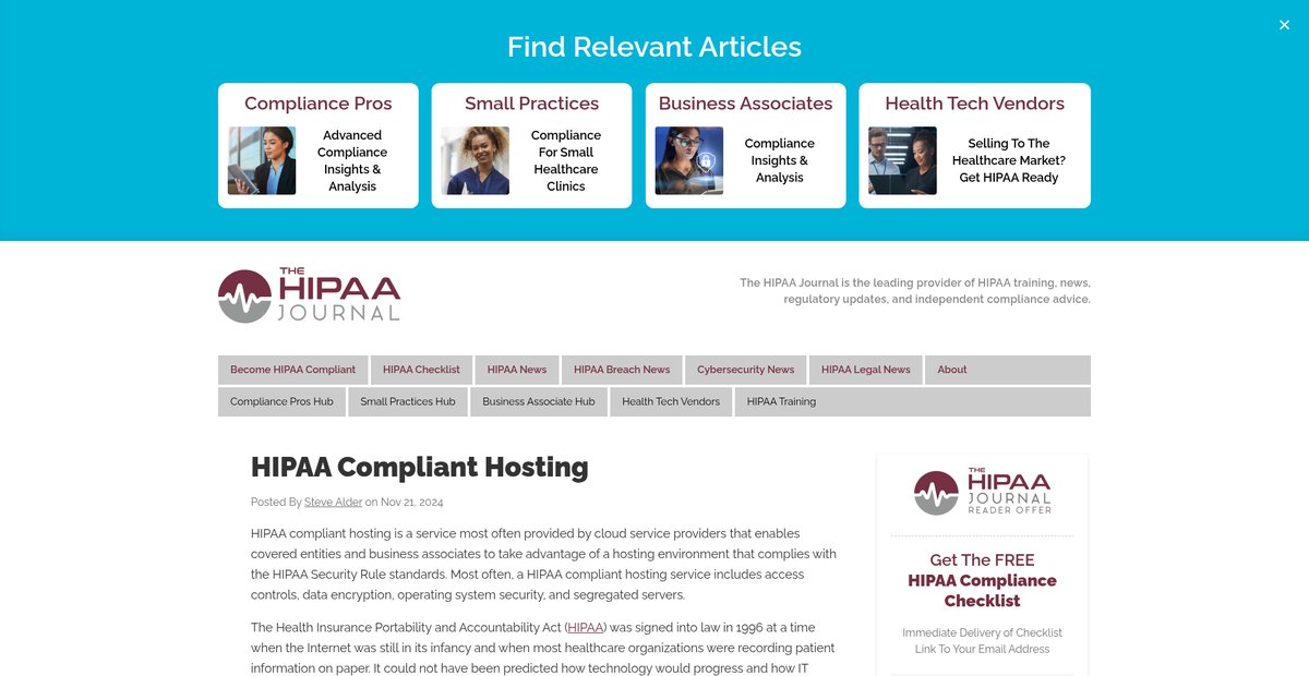 HIPAA Compliant Hosting Screenshot