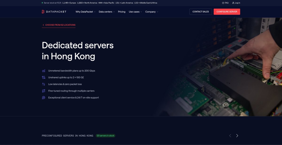 40 Gbps Unmetered dedicated servers in Hong Kong Screenshot