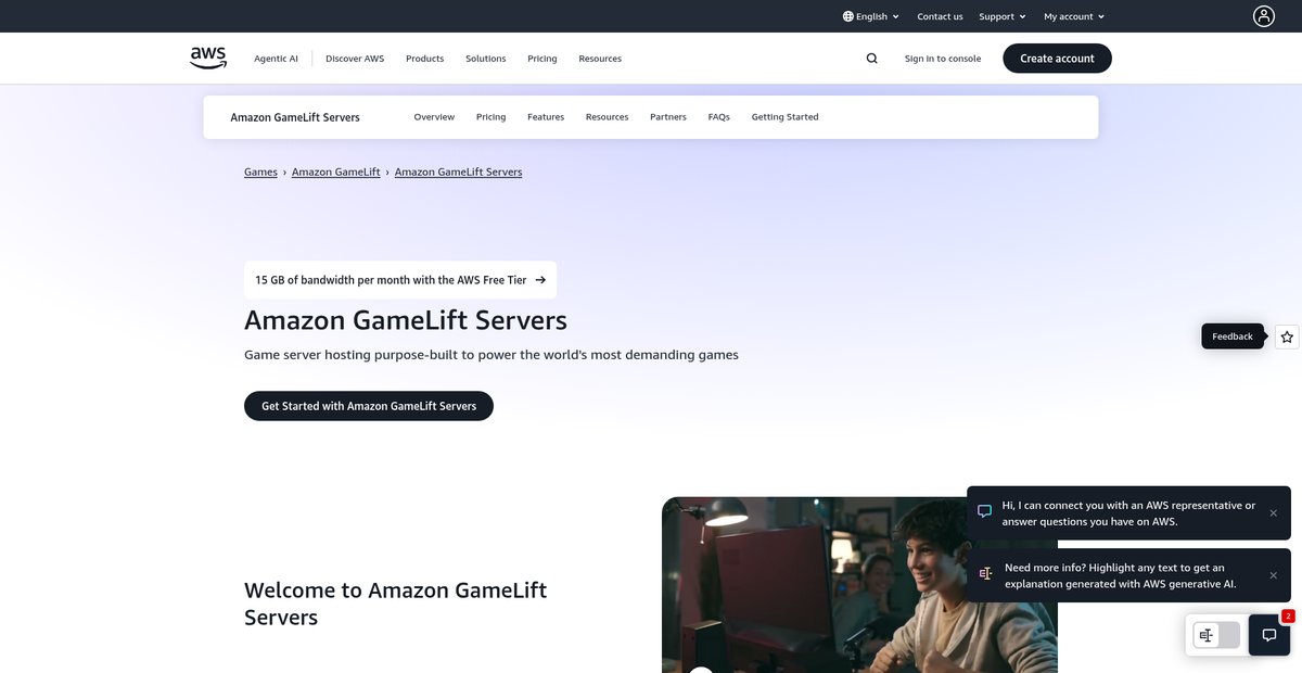 Dedicated Game Server Hosting - Amazon GameLift - AWS Screenshot