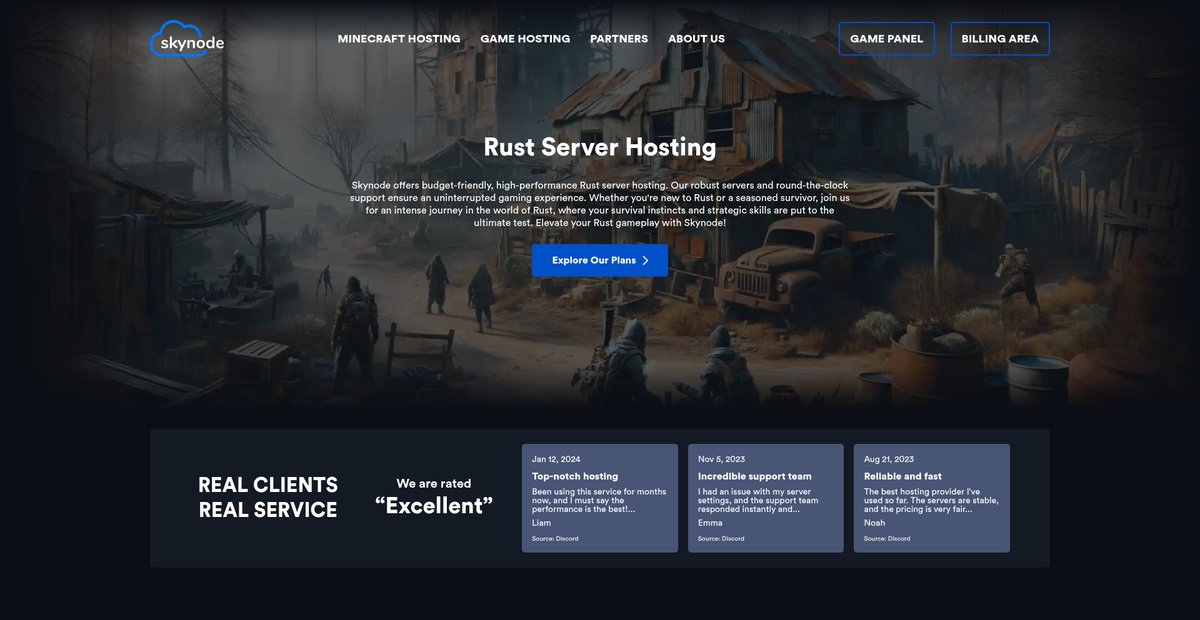 Rust Server Hosting - Configure, Pay and Play. | Skynode.pro Screenshot