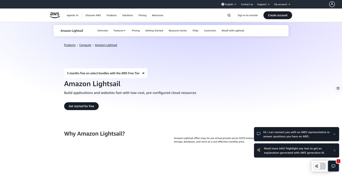 Virtual Private Server And Web Hosting - Amazon Lightsail Screenshot