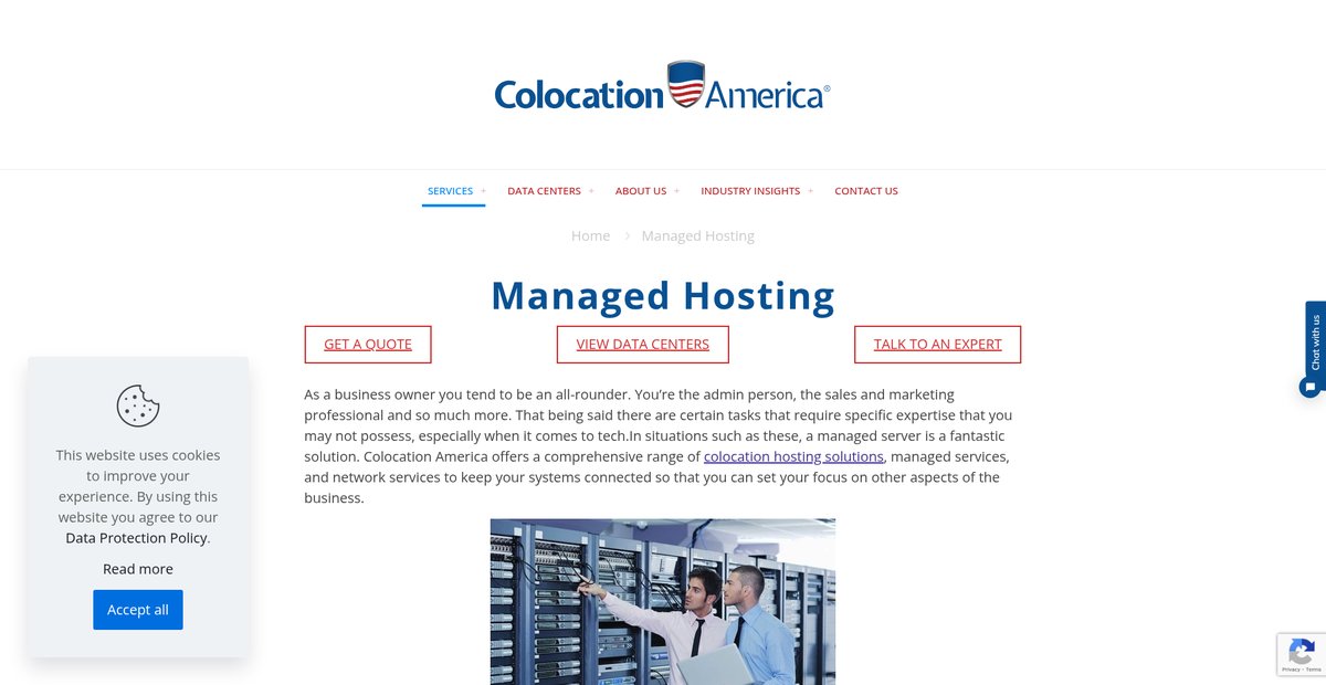 Managed Hosting Services I Colocation America Screenshot