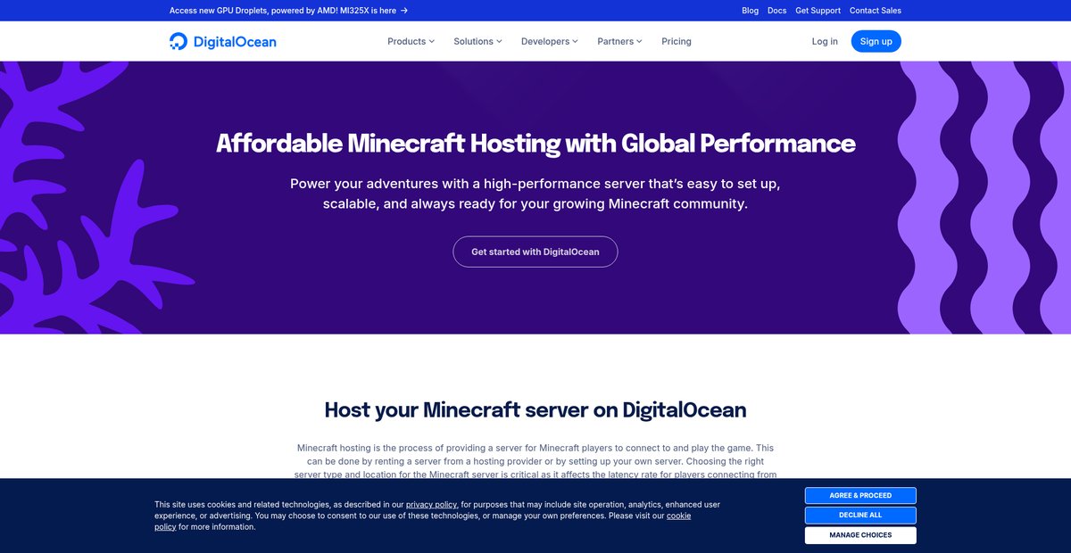 Minecraft hosting | DigitalOcean Screenshot