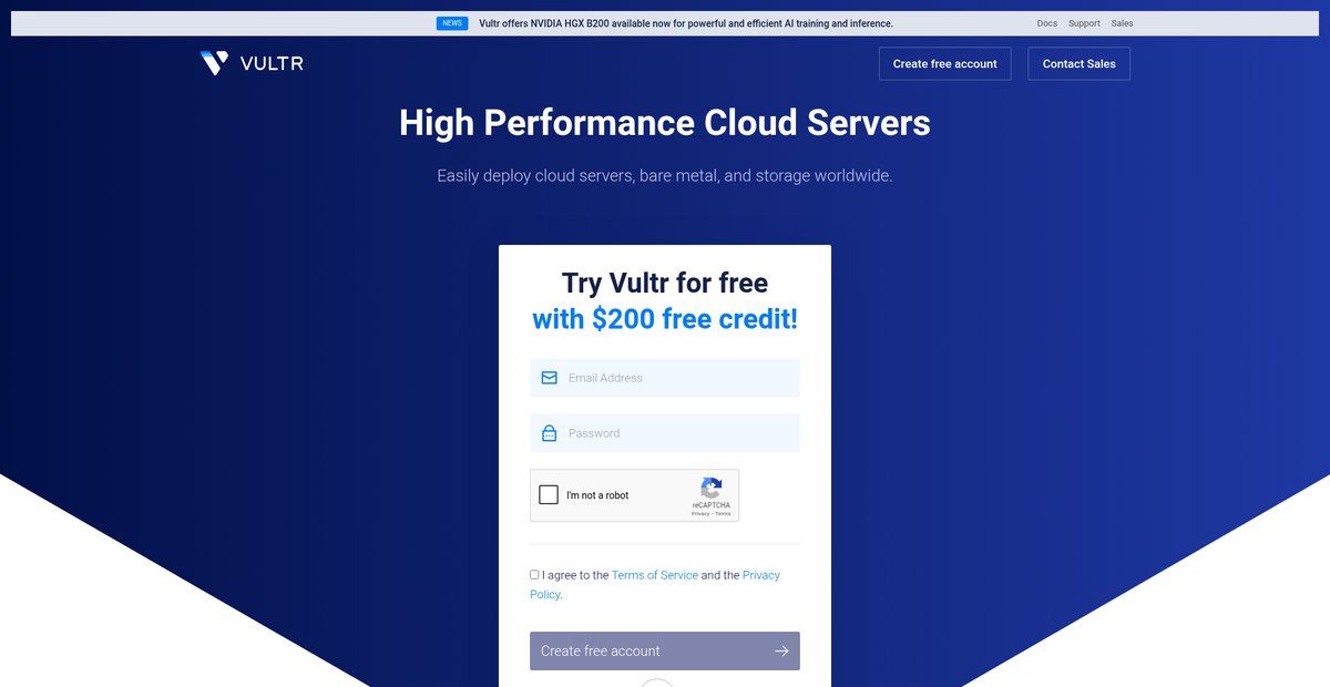 Vultr: High Performance SSD Cloud. Screenshot