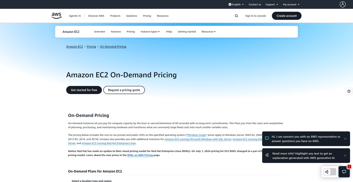EC2 On-Demand Instance Pricing – Amazon Web Services Screenshot