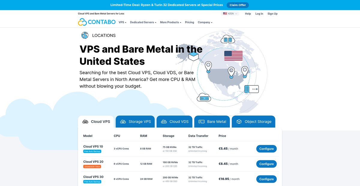 Unbeatable Value VPS & Dedicated Servers in the US | Contabo Screenshot