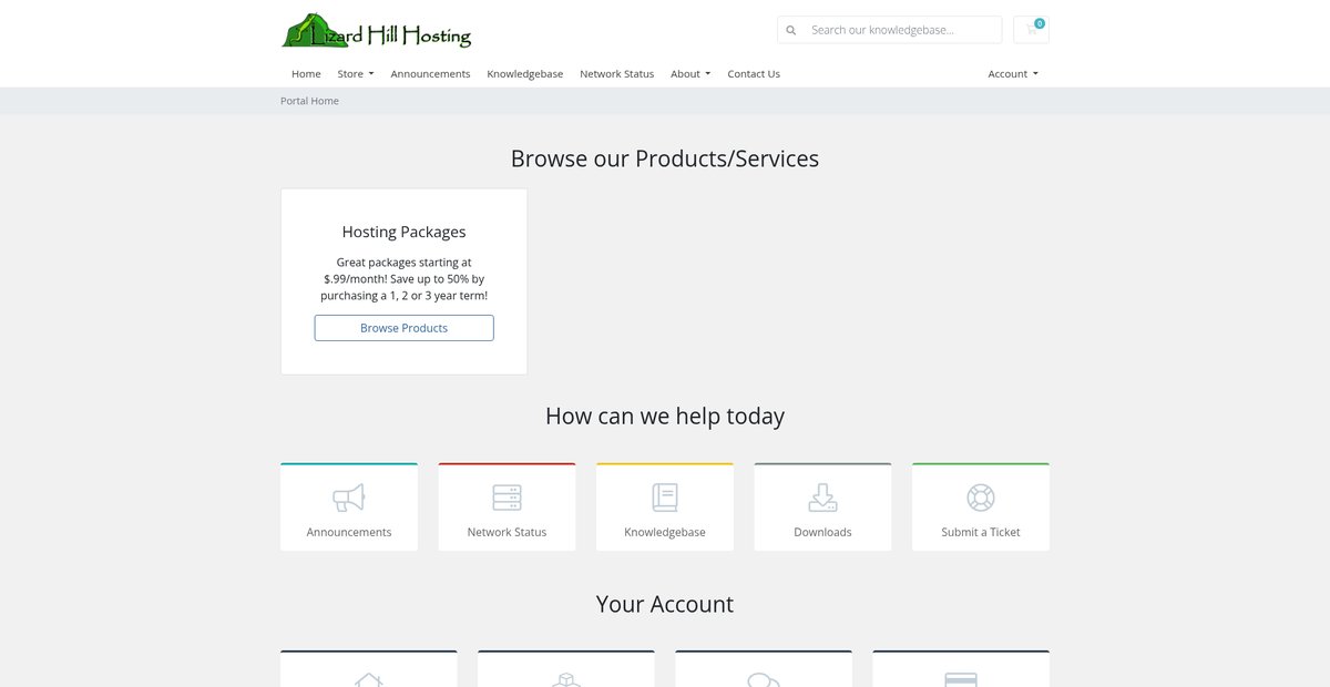 Portal Home - Lizard Hill Hosting Screenshot