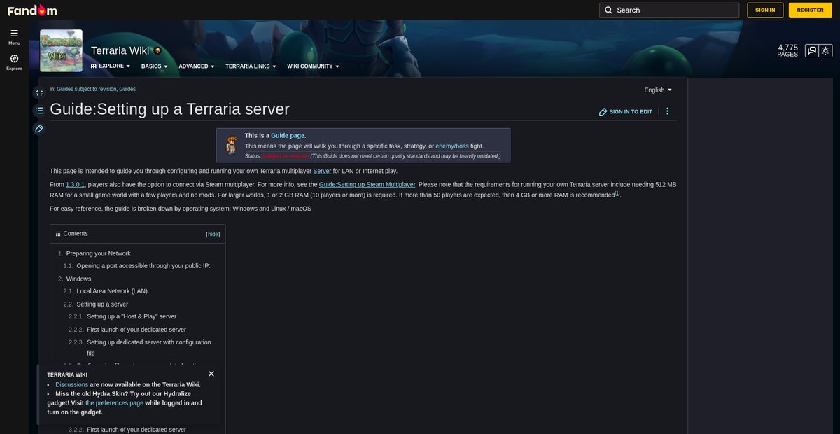 Guide:Setting up a Terraria server Screenshot