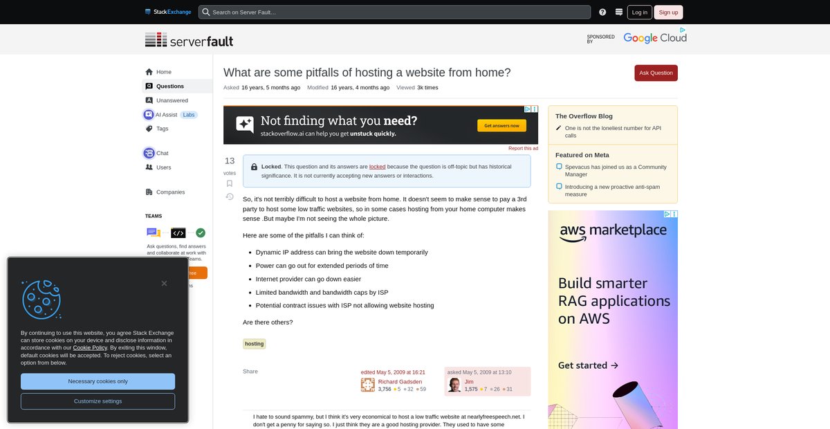 What are some pitfalls of hosting a website from home? Screenshot