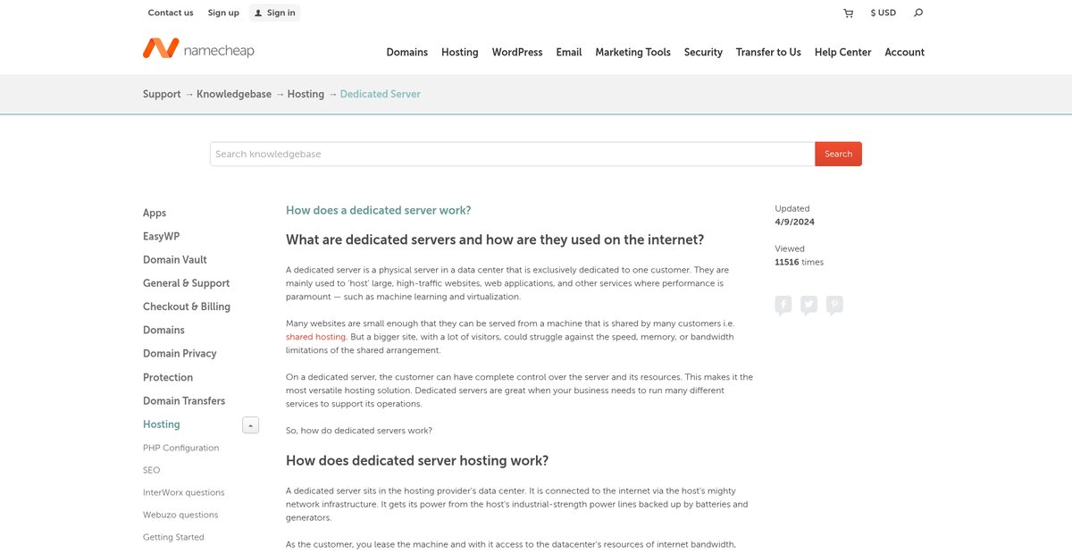How does a dedicated server work? - Hosting Screenshot