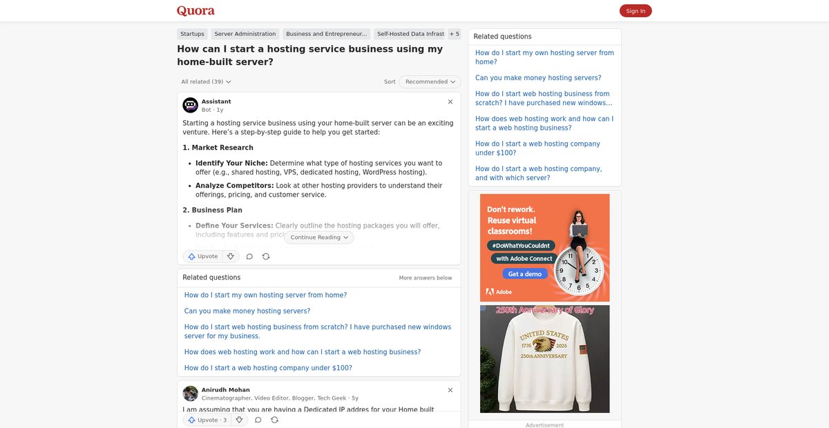 How can I start a hosting service business using my home-built server? Screenshot