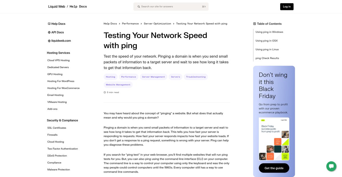 Testing Your Network Speed with ping | Liquid Web Screenshot