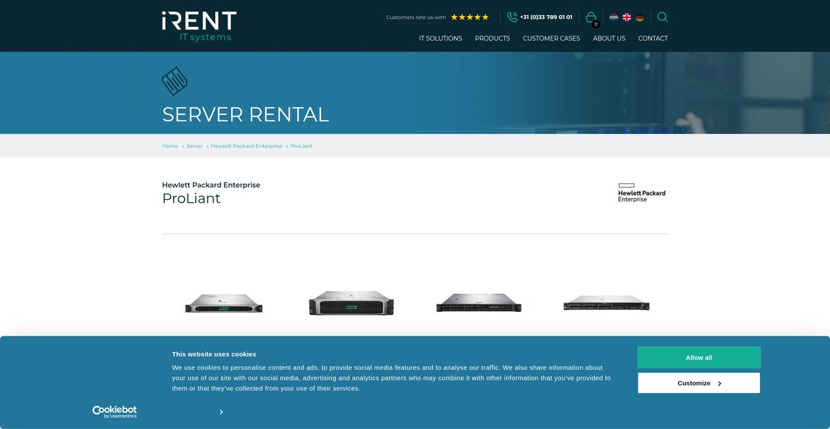 HPE ProLiant rental and lease | IRENT - server, storage Screenshot