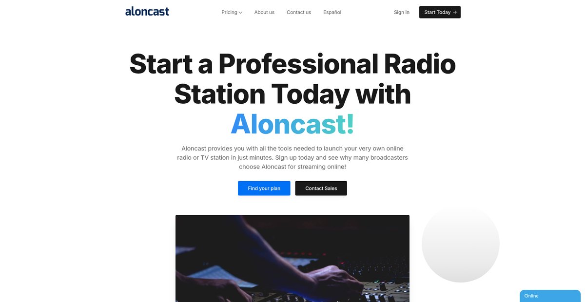 Aloncast - Premium Online Radio Hosting - Shoutcast & Icecast Streaming Servers Screenshot