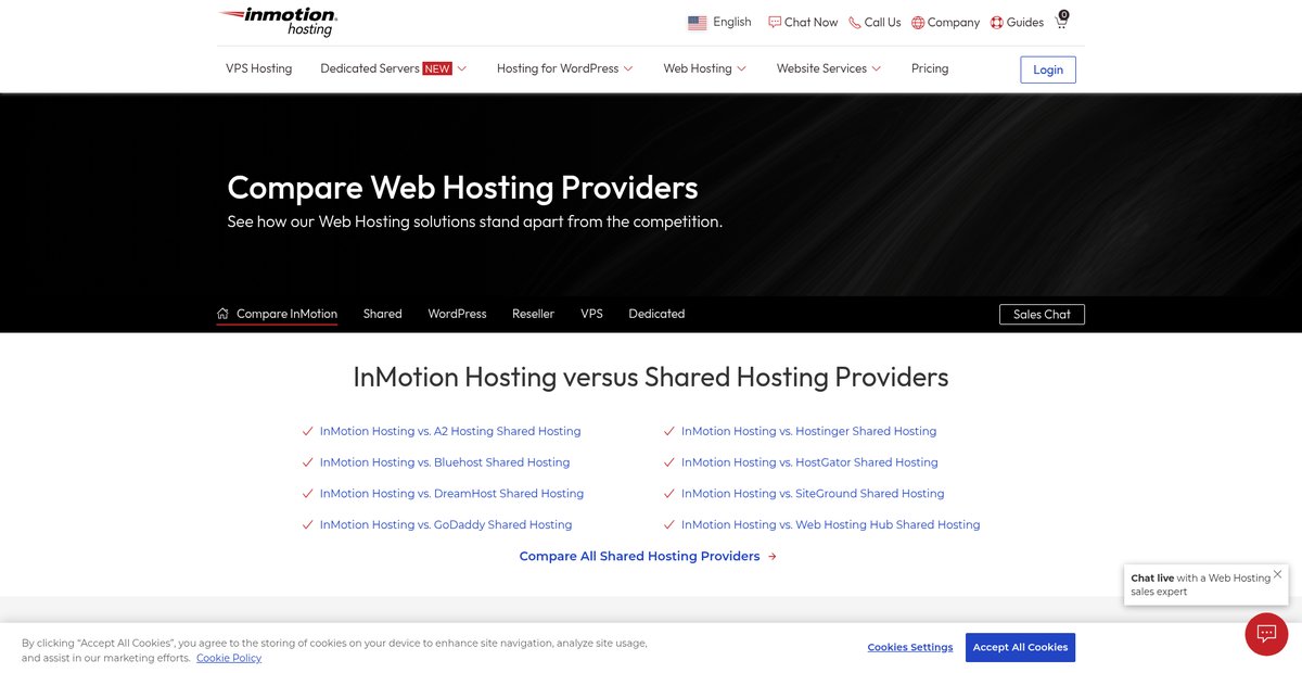 Compare InMotion Hosting to the Competition Screenshot