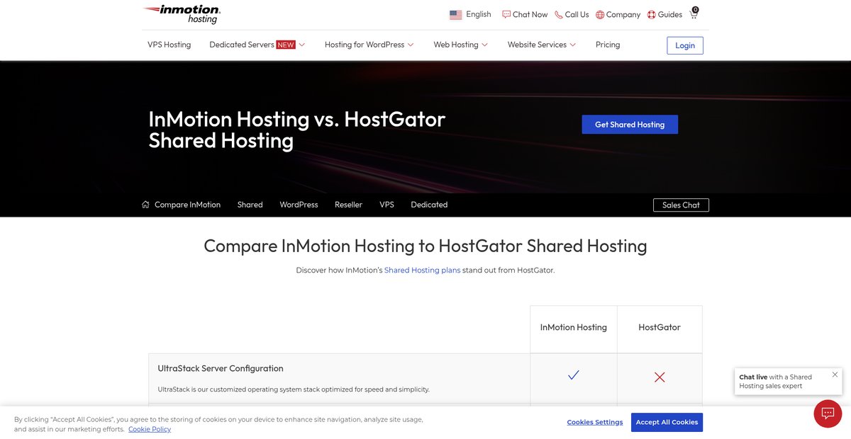 InMotion Hosting vs. HostGator - Shared Hosting Screenshot