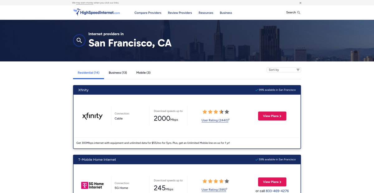 Top 5 Internet Providers in San Francisco, CA Screenshot