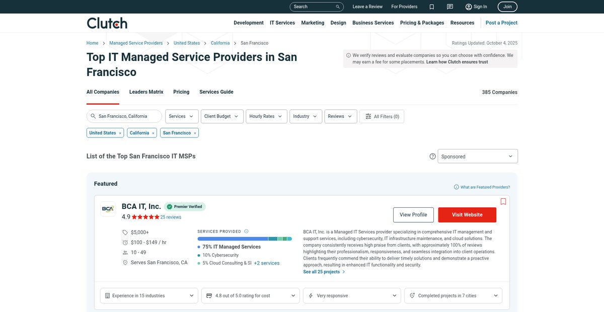 Top IT Managed Service Providers in San Francisco Screenshot