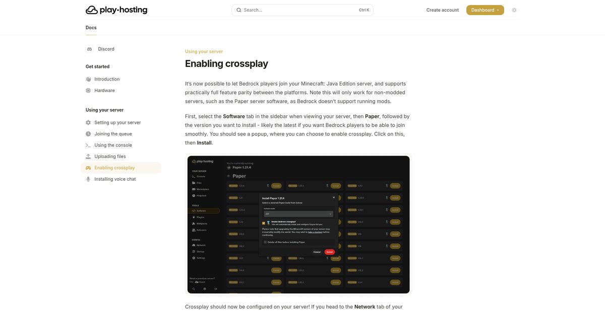 Enabling crossplay - Play Hosting Screenshot