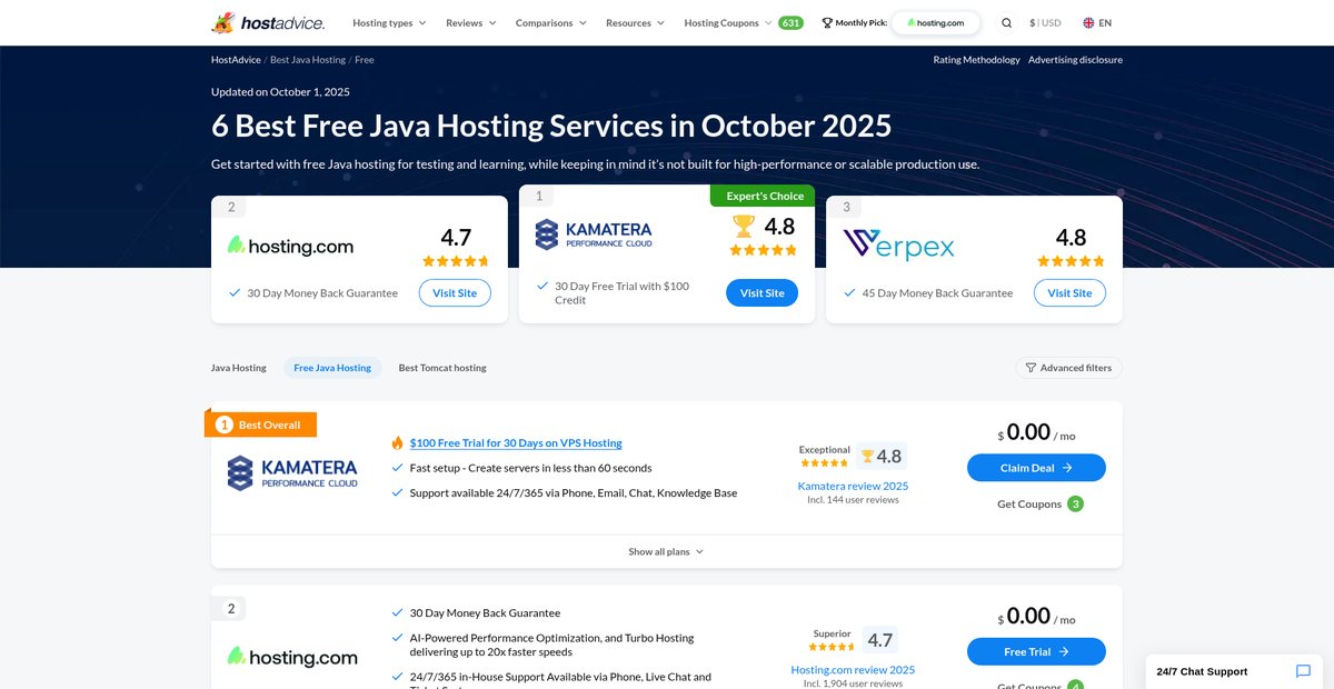 6 Best Free Java Hosting Services (Oct 2025) Screenshot