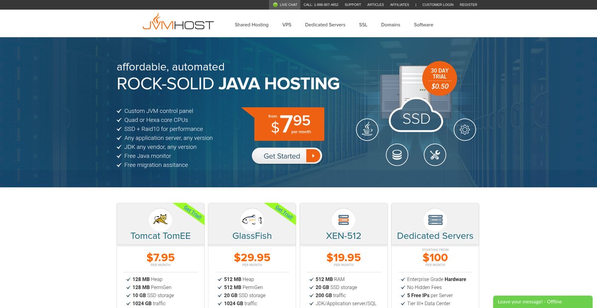 JVM Host: Java Hosting Provider Screenshot